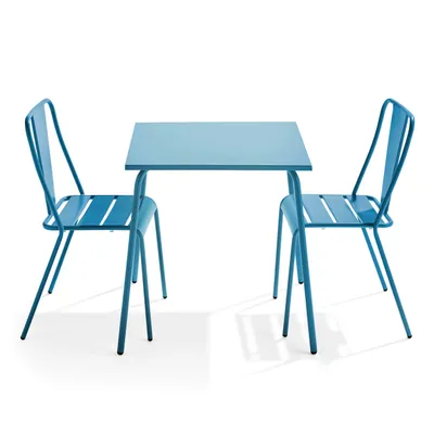 Produktbild von Stuhl Gartentisch und 2 Bistrostühle in Pazifikblau - Oviala Palavas