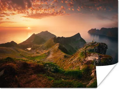 Produktbild von MuchoWow® Poster Sonnenaufgang an einem Fjord in Norwegen 80x60 cm - Kunst für zu Hause