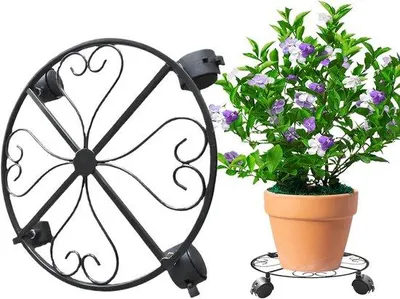 Produktbild von Beweglicher Blumentopfständer - Pflanzenwagen Pflanzenrolle - Pflanzenbewegung - Abschließbare Räder - 31 x 31 x 6 cm - Schwarz