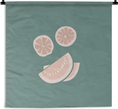 Produktbild von MuchoWow® Wandteppich Wandbehang Sommer - Obst - Rosa 150x150 cm Tapisserie Dekoration Wandtuch - Wohnaccessoires - Modernes
