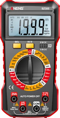 Produktbild von ANENG SZ305 multimetr tester kondensatorów, profesjonalny, 1999 zliczeń, inteligentny woltomierz, omomierz, szybko i dokładnie mierzy napięcie, prąd, rezystancję, częstotliwość kondensatora, diodę hFE