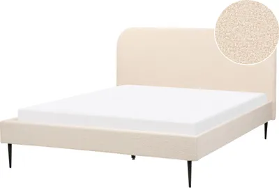 Obrázok produktu pre BELIANI Posteľ béžová buklé čalúnenie 160 x 200 cm čelo lamelová základňa čierne nohy minimalistický dizajn