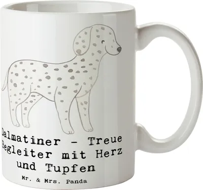 Produktbild von Mr. & Mrs. Panda Kaffeetasse Dalmatiner Herz - Weiß - Geschenk, Geselligkeit, Eigenschaften, unerschütterliche Treue, Hunderassen, Hundeliebhaber, Hunderasse, Pott, Tasse