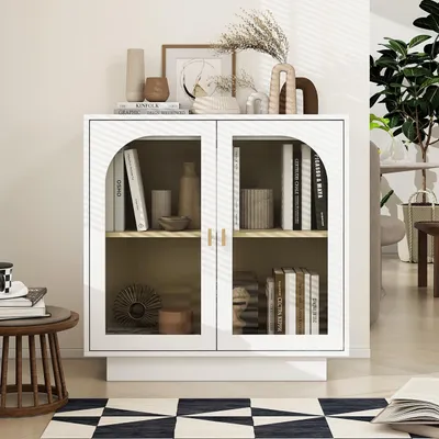 Productafbeelding van Kledingkast met Dubbele Deuren en Boogelementen, Wit, 79 x 35 x 80 cm