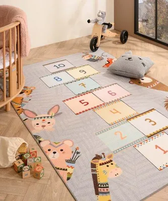 Produktbild von Unyqoos® Spielteppich Hinkelbahn 'Joy No.1' – grau, 120×170 cm, rutschfest, weicher Kinderteppich,