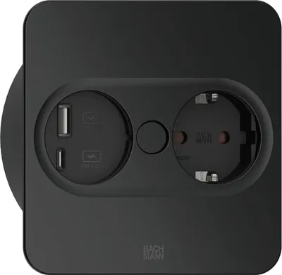 Zdjęcie produktu dla Bachmann TWIST 2 kwadratowe gniazdka do zabudowy, 1 gniazdo schuko + USB A+C, przewód 2M, matowa czerń