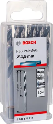 Image de Forets hélicoïdaux à métaux HSS PointTeQ, DIN 338, 4,9 mm, paquet de 10
