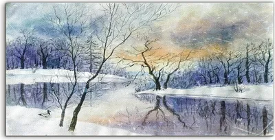Produktbild von Coloray Acrylbild 120x60  Wandbild Acrylbilder Winter Aquarell Landschafts Fluss Wald