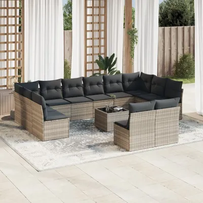 Produktbild von "2026 Promotion" 13-tlg. Garten-Sofagarnitur/Terrassenmöbel - mit Kissen - Hellgrau Poly Rattan - Gartenmöbelset CC12593