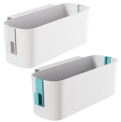 Bett-Organizer 2er-Set, Aufbewahrungskörbe mit Haken, blau/weiß