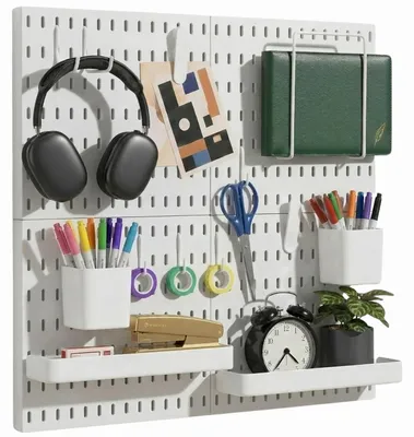 Pegboard-Set 22″×22″ Weiß, modulare Wandaufhängung