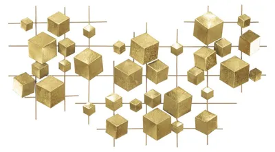 Immagine prodotto di Pannello decorativo da parete Abstract a cubi geometrici in ferro oro 90x50 cm