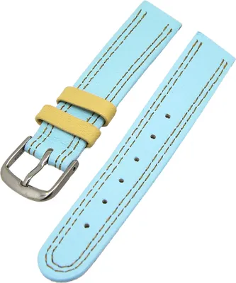 Produktbild von Uhrenarmband Kinder Kalbleder Hellblau mit beiger Naht 14mm Dornschließe
