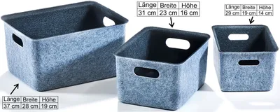 Produktbild von Kobolo Regalkorb 3 Größen Set - Filz - schwarz grau Aufbewahrungskorb Körbe Ordnungskörbe Box Boxen Regalkorb Ordnungsbox Ablage Körbchen Organizer