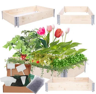 Produktbild von MODO24 Hochbeet Holz, Pflanzrahmen, Kräuterbeet, Gemüsebeet, Massivholz Kiefer, Garten, 20x120x80 cm, Natur unbehandelt, ZP10