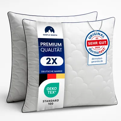 Produktbild von Hochwertige Kopfkissen 80x80 cm groß in Hotelqualität - Flauschiges, gut gefülltes Schlafkissen für Allergiker geeignet - 60° Waschbar