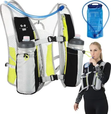 Produktbild von Famanu Hydrationsweste Unisex mit Wasserflaschen - 5L Rucksack mit 2L Trinkblase und 2 x 550ml Flaschen