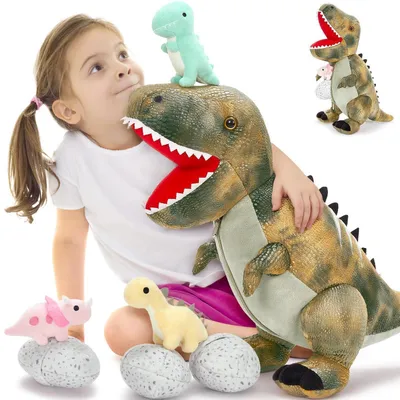 Immagine prodotto di Orsacchiotto gigante a forma di dinosauro, XXL, con 3 cuccioli all'interno, verde scuro, 60 cm