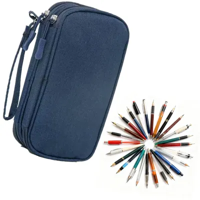 Produktbild von Federmäppchen mit 2 Fächern, großes Etui für Stifte und Bleistifte, Federmäppchen für Teenager und Erwachsene, Schule und Büro (blau)