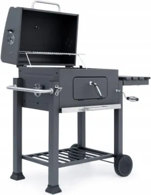 Produktbild von Holzkohle-Gartengrill mit Ablage und Deckel auf Rädern