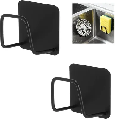 Produktbild von PolkaHome® Set von 2 Spülschwammhaltern für die Küche, ohne Bohren, Schwarz, Spüle als Tuchhalter, platzsparender Küchen- und