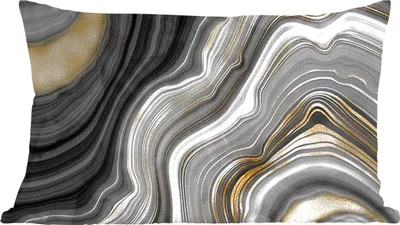 Produktbild von MuchoWow® Zierkissen Sofakissen Wohnzimmer Dekokissen 60x40 cm Marmor - Stein - Achat - Schwarz und Gold - Kopfkissen - Polster mit Foto