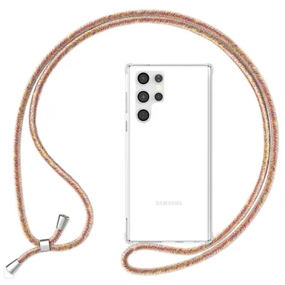 Produktbild von NALIA Klare Schutzhülle mit Kette für Samsung Galaxy S24 Ultra Hülle, Transparente Stabile Handyhülle mit Umhänge-Band Regenbogen