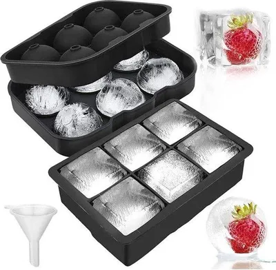 Immagine prodotto di Stampi in silicone per cubetti di ghiaccio con coperchio - Senza BPA - Resistenti - Set per cubetti di ghiaccio - 12 pezzi - Set da 2