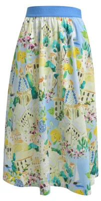 Produktbild von Milano Italy MIDI SKIRT ELASTIC W LIGHT BLUE PRINT 38