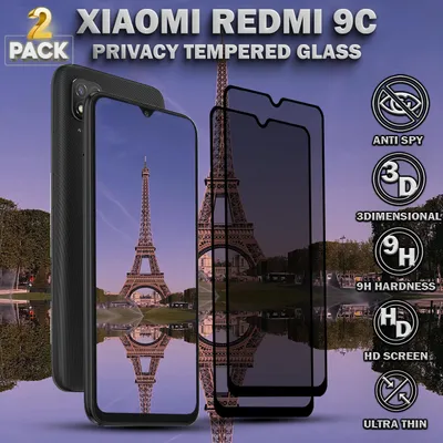 Produktbild von 2-Pack Xiaomi 9C Displayschutzfolie Privacy - Gehärtetes Glas 9H - Super Qualität 3D