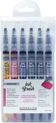 Produktbild von 6 Aquarell-Tintenpinsel - Irisierende Farben - Tintenpinsel