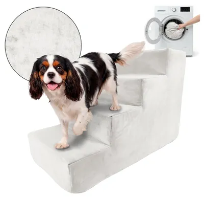 Produktbild von Muralo Treppe für Hund und Katze Rampe HUNDETREPPE Treppe für Haustiere 4 Stufen Creme Royal Stoff