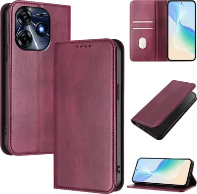 Produktbild von Handyhülle für Tecno Spark 10 Pro 4G, Vintage Leder RFID Schutz Kartenfach Standfunktion Magnetische Klapphülle Rot