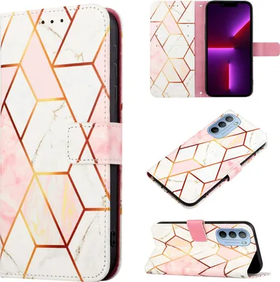 Produktbild von Moto G31 Hülle, Marmor Motiv Kunstleder Tasche Wallet Kartenfächer mit Standfunktion Klapp Schutzhülle für Motorola Moto G31 Roségold