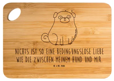 Produktbild von Mr. & Mrs. Panda Frühstücksbrettchen Mops - Transparent - Geschenk, holzschneidebrett, Liebe, Hund, Pure, Sprüche, Holzbrett, Schneidebrett, Frühstücksbrett, Brett
