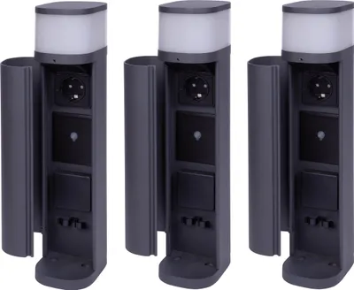 Immagine prodotto di Novatool 3x dissuasore luminoso con presa di corrente radio 2 pieghevole antracite rotondo con copertura SMART WIFI APP IP44 presa di corrente presa di corrente esterna giardino presa di corrente esterna colonna presa di corrente giardino torre (elettrica)