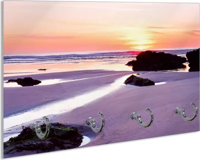 Produktbild von Wallario Schlüsselbrett aus Glas, Motiv: Sonnenuntergang am einsamen Strand, 30 x 20 cm mit 4 Haken