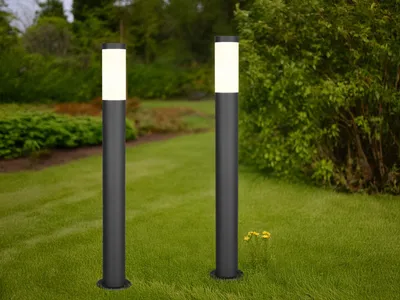 Produktbild von 2er Set LED Pollerleuchten Edelstahl Schwarz Wegbeleuchtung Gartenlampe, H: 80cm