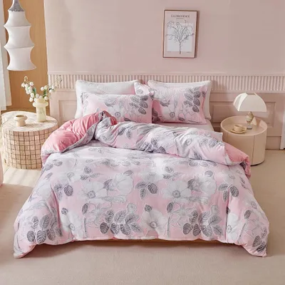 Produktbild von Flanell Bettwäsche 135x200 cm mit Blumenmuster in Rosa
