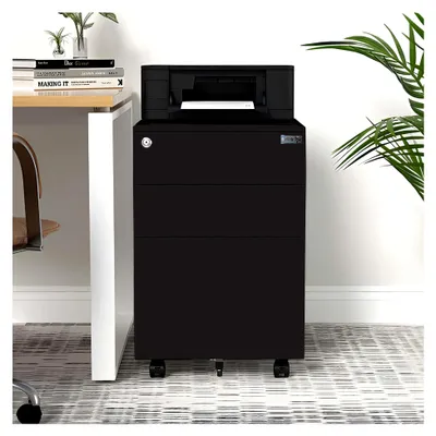 Produktbild von Abschließbarer Rollcontainer mit Schubladen 39x50x60 cm - mit 5 Rollen und Hängeregistratur - Aktenschrank für Büro und Zuhause