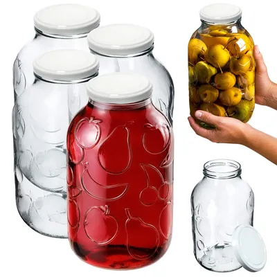 Produktbild von KADAX Weckgläser 5l, Einmachglas zum Einlegen, Einkochgläser für Schraubdeckel, Sturzglas, Marmeladenglas, Vorratsglas, Konservenglas, Rundgläser (Weiß, 4 Stück)