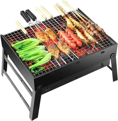 Obrázok produktu pre Gril na drevené uhlie 36x27x20 cm, pre 4-6 osôb, skladací, nehrdzavejúca oceľ, pre kempovanie