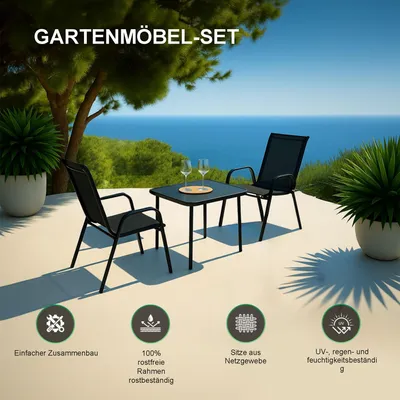 Produktbild von Extralink Black Forest Garden Furniture Set, Textilene Two Chairs + Black Table, Schwarz, Legierter Stahl, Netz, Polyester, Polyvinylchlorid (PVC), Stahl, Teslin, 75 cm, 44 cm, 41 cm, 44 cm