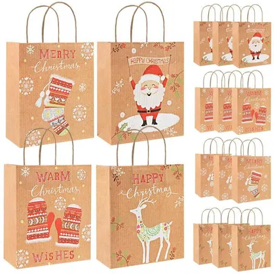 Produktbild von Geschenktüten Weihnachten 12 Stück Weihnachtstüten aus Papier mit Henkel – Kinder · 4 Motive