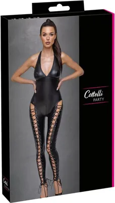 Zdjęcie produktu dla Cottelli Collection PARTY S kombinezon matowy czarny sznurowane nogawki