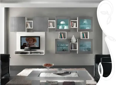 Image de Meuble mural rtv étagère salon tv bois armoires vitrine mur étagères