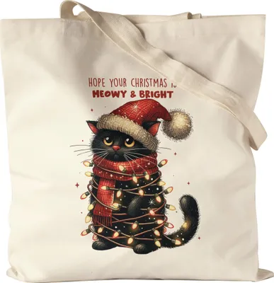 Produktbild von Hope Your Christmas Is Meowy Bright Lustiges Katzenmotiv Jutebeutel Geschenkidee witziges Design Weihnachten