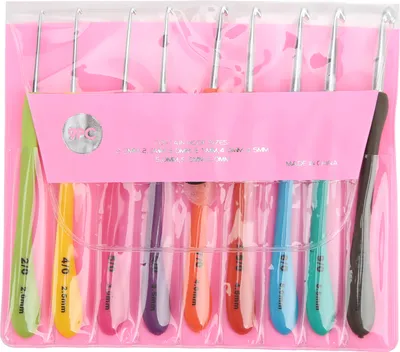 Obrázok produktu pre 9-dielna súprava háčikov, 2,0-6,0 mm, farebne odlíšené, na deky/čapice/DIY, pre začiatočníkov a vyšívanie