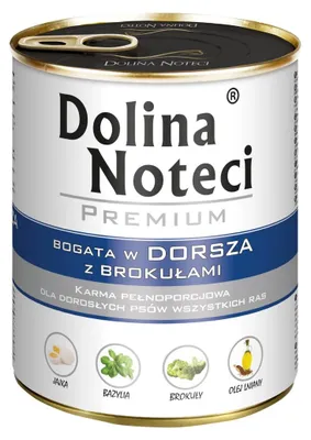 Produktbild von Dolina Noteci PREMIUM reich an Dorsch mit Brokkoli Dose 800g Nassfutter für Hund