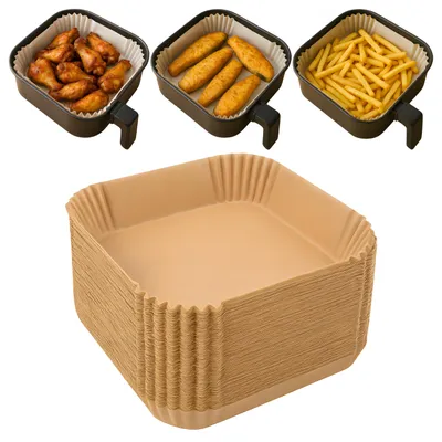 Produktbild von Airfryer Papierformen – 100 Stück Backpapier Einweg – Antihaft – Fettresistent – 20×20 cm